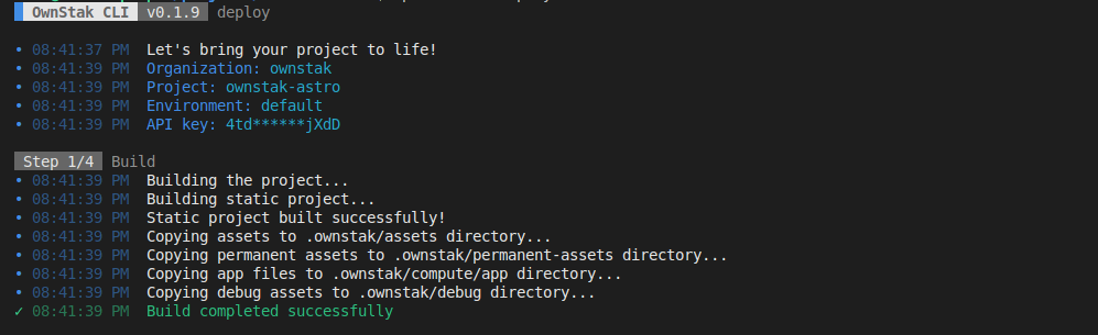 Ownstak deploy build step