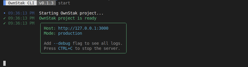 Ownstak start command output