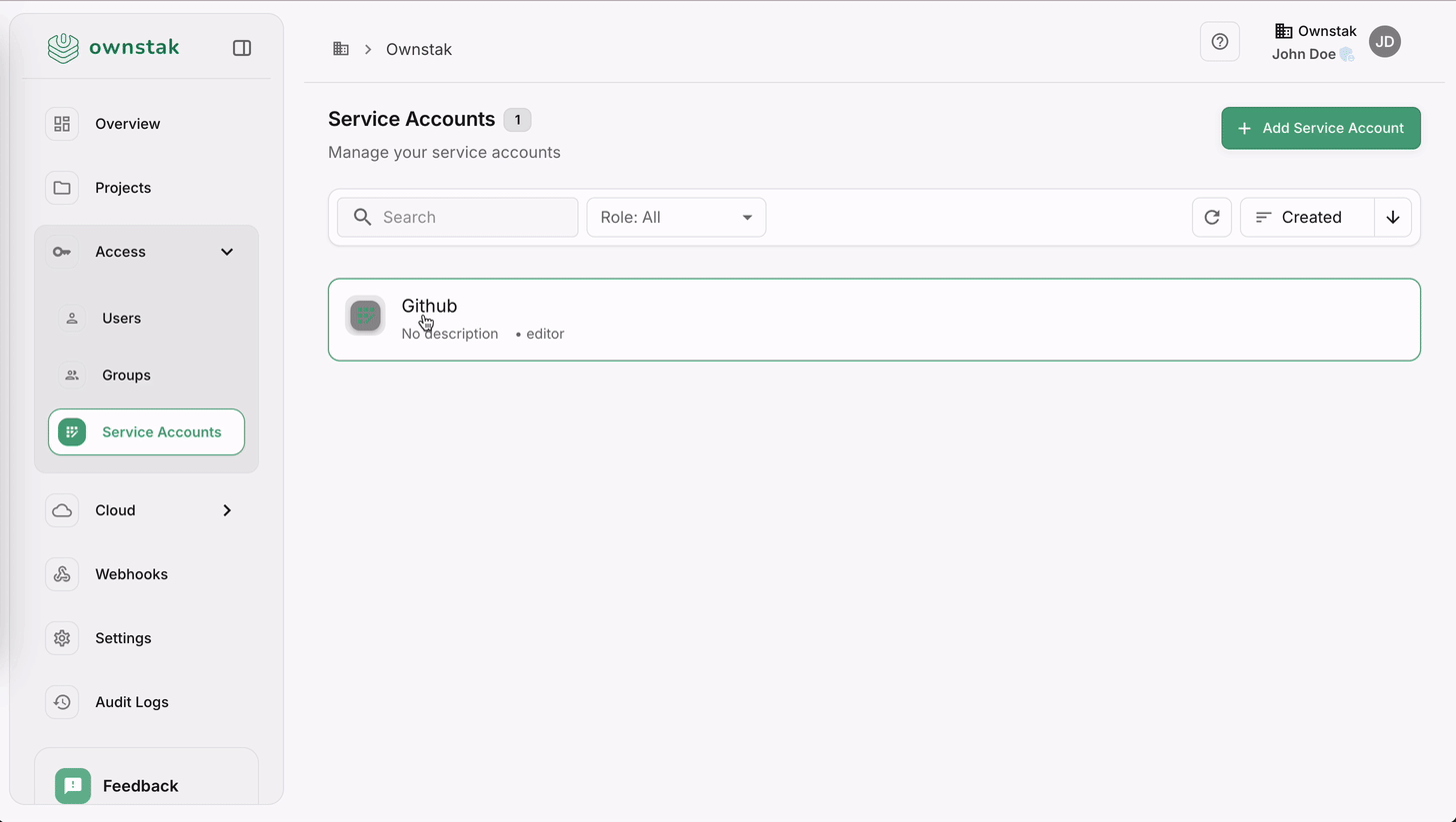 OwnStak Service Account Key