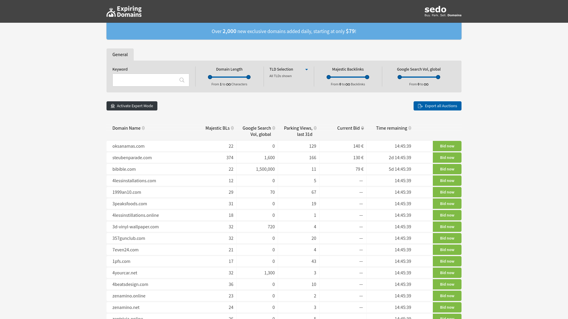 expiringdomains.sedo.com screenshot