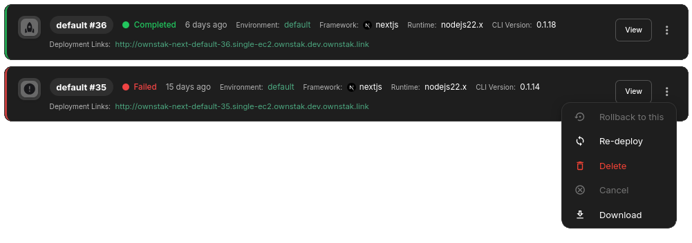 OwnStak Deployments Interface