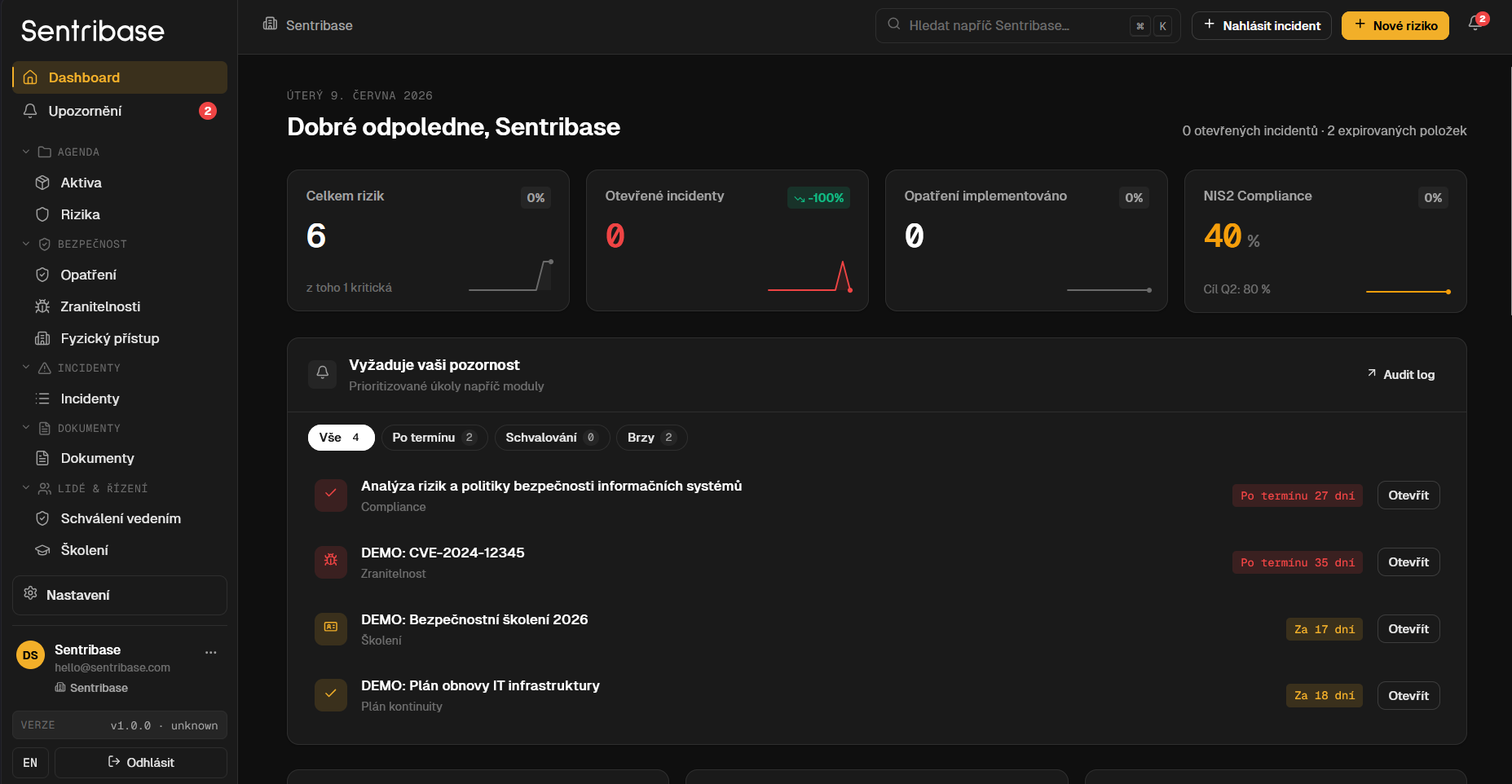 Sentribase dashboard