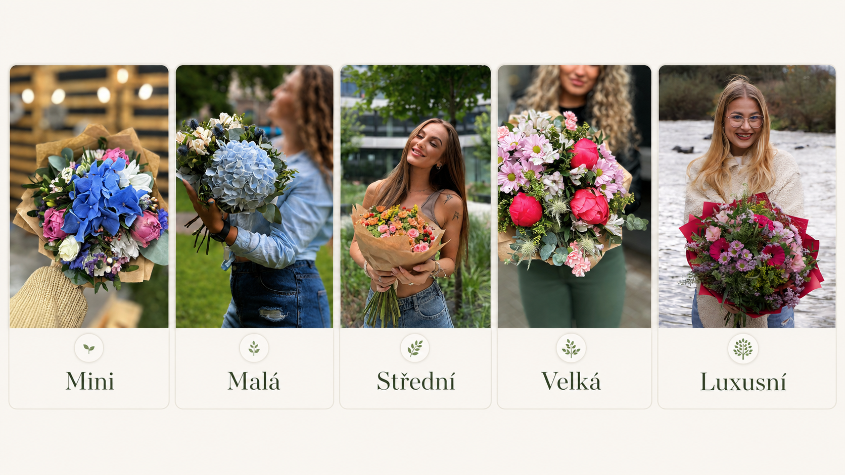 Orientační velikosti kytic – malá, střední, velká
